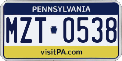 PA license plate MZT0538