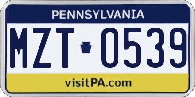 PA license plate MZT0539
