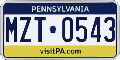 PA license plate MZT0543