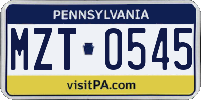 PA license plate MZT0545