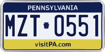 PA license plate MZT0551