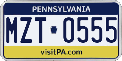 PA license plate MZT0555