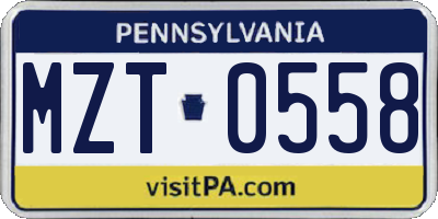 PA license plate MZT0558