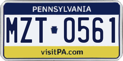 PA license plate MZT0561