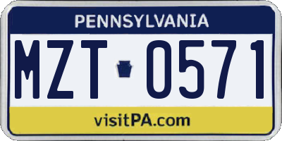 PA license plate MZT0571
