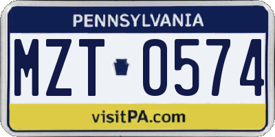 PA license plate MZT0574
