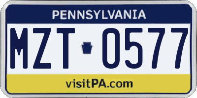 PA license plate MZT0577