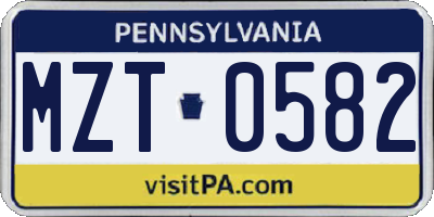 PA license plate MZT0582