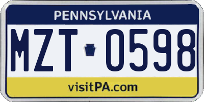 PA license plate MZT0598