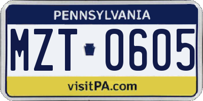 PA license plate MZT0605