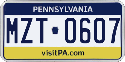PA license plate MZT0607