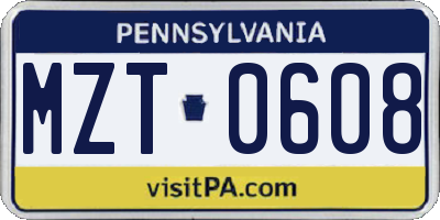 PA license plate MZT0608
