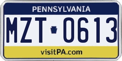 PA license plate MZT0613