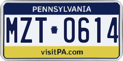 PA license plate MZT0614