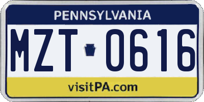 PA license plate MZT0616