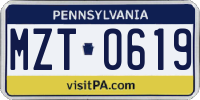 PA license plate MZT0619