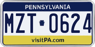 PA license plate MZT0624