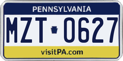 PA license plate MZT0627