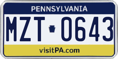 PA license plate MZT0643