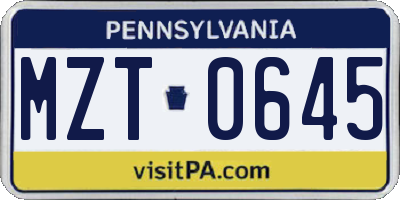PA license plate MZT0645