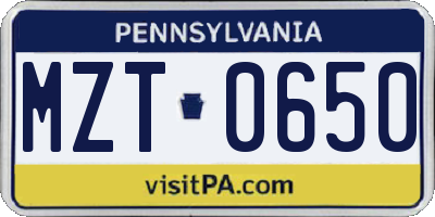PA license plate MZT0650
