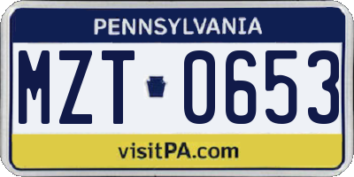 PA license plate MZT0653