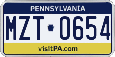 PA license plate MZT0654