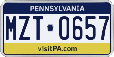 PA license plate MZT0657