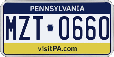 PA license plate MZT0660