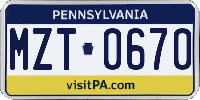 PA license plate MZT0670