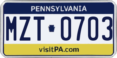 PA license plate MZT0703