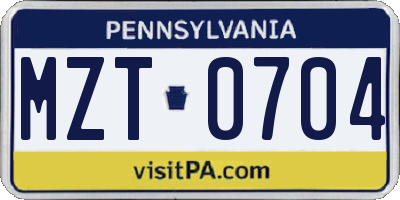 PA license plate MZT0704