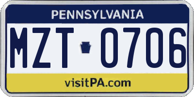 PA license plate MZT0706