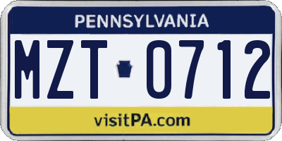 PA license plate MZT0712