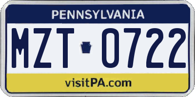 PA license plate MZT0722