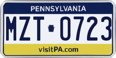 PA license plate MZT0723