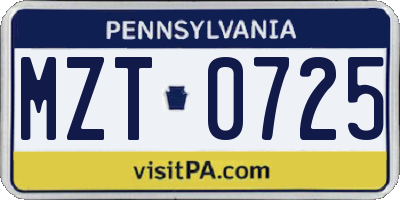PA license plate MZT0725