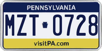 PA license plate MZT0728