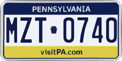 PA license plate MZT0740
