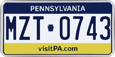 PA license plate MZT0743