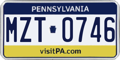 PA license plate MZT0746