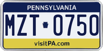 PA license plate MZT0750