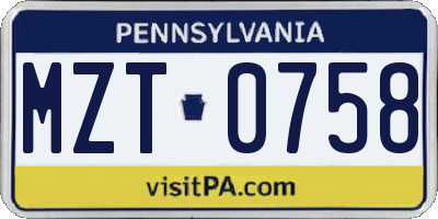 PA license plate MZT0758