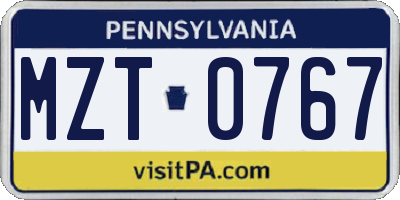 PA license plate MZT0767