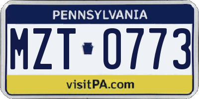 PA license plate MZT0773