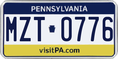 PA license plate MZT0776