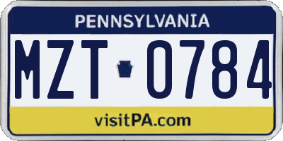 PA license plate MZT0784