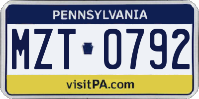 PA license plate MZT0792