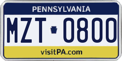 PA license plate MZT0800