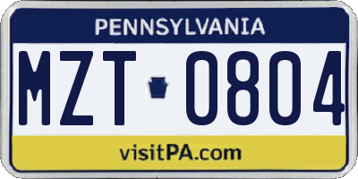 PA license plate MZT0804
